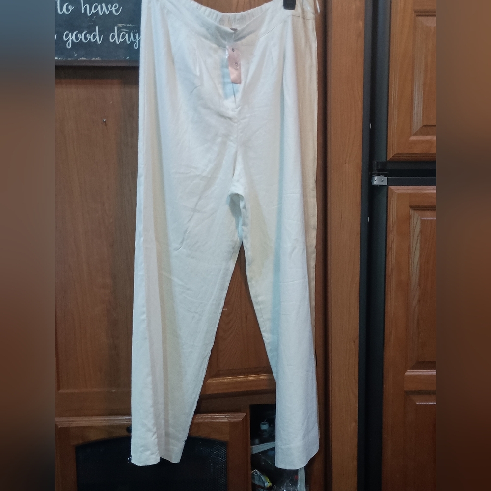 NWT Philosophy Elegant Soft White Linen Blend Wide Straight Leg Pants XL